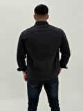Jayden Classic Denim Black Dıgıtal Baskılı Vintage Jean Erkek Gömlek 