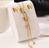 Kelebek kolye Küpe Çelik Takı 354