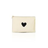 Kalp Baskılı Clutch Makyaj Çantası