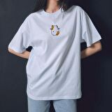 Sarı Siyah Sevimli Kedi Oversize Unisex Tshirt