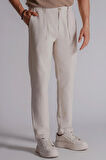 Erkek Yandan Cepli Beli Lastikli Keten Karışımlı Relaxed Fit Bej