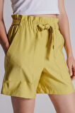Kadın Yandan Takma Cepli Beli Lastikli Jogger Şort Lime