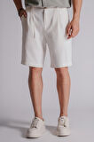Erkek Yandan Cepli Beli Lastikli Keten Karışımlı Relaxed Fit Chino Şort Ekru
