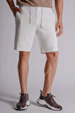 Erkek Yandan Cepli Beli Lastikli Keten Görünümlü Relaxed Fit Chino Şort Ekru