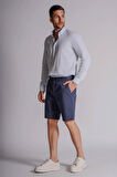 Erkek Yandan Cepli Klasik Bel Relaxed Fit Chino Şort Lacivert