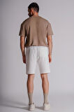 Erkek Yandan Cepli Beli Lastikli  Dokulu Kumaş Relaxed Fit Jogger Şort Ekru