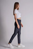Kadın Yandan Cepli Pamuklu Chino Yüksek Bel Slim Fit Pantolon Lacivert