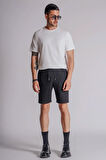 Erkek Yandan Cepli Beli Lastikli Keten Dokulu Relaxed Fit Jogger Şort Siyah