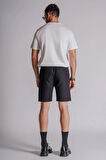 Erkek Yandan Cepli Beli Lastikli Keten Dokulu Relaxed Fit Jogger Şort Siyah