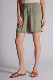 Kadın Beli Lastikli Jogger Şort Haki