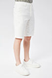 Erkek Beli Yarım Lastikli Keten Görünümlü Pamuk Şort Ekru
