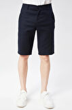 Erkek Beli Yarım Lastikli Keten Görünümlü Pamuk Şort Lacivert