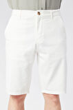 Erkek Beli Yarım Lastikli Keten Pamuk Karışımlı Slim Fit Şort Ekru