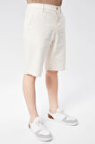 Erkek Beli Yarım Lastikli Keten Pamuk Karışımlı Slim Fit Şort Bej