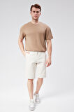 Erkek Beli Yarım Lastikli Keten Pamuk Karışımlı Slim Fit Şort Bej
