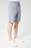 Erkek Beli Lastikli Bağcıklı Keten Karışımlı Slim Fit Jogger Şort Mavi
