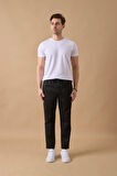 Erkek Slim Fit Orta Bel Siyah Pantolon
