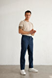 Erkek Armürlü Slim Fit Lacivert Pantolon