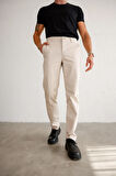 Erkek Armürlü Slim Fit Bej Pantolon