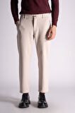 Beli Yarım Lastikli Slim Fit Chino Crop Pantalon Bej