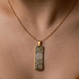 Dualı Altın Kaplama Titanyum Dikdörtgen Çelik Kolye