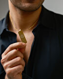 Dualı Altın Kaplama Titanyum Dikdörtgen Çelik Kolye