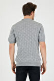 Gri Erkek Yuvarlak Yaka Desenli Örme T-shirt