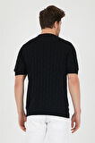 Siyah Erkek Yuvarlak Yaka Desenli Örme T-shirt