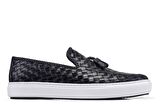 Siyah Örgü Püsküllü Sneaker Erkek Ayakkabı -8381-