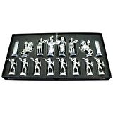 Büyük Boy Metal Yunan Satranç Takımı Parlak ve Katlanır Sedef Desenli MDF Ahşap Satranç Tahtası (43x43 cm.)
