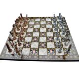 Metal Mısır Satranç Takımı Antik ve Sedef Desenli 