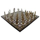 Metal Mısır Satranç Takımı Parlak ve Sedef Desenli