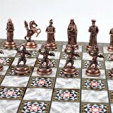 Orta Boy Metal Osmanlı Bizans Satranç Takımı Antik