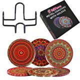 6 lı Çini Desenli (Sunset) Metal Bardak Altlığı ve