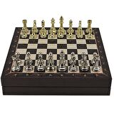 GiftHome Büyük Boy Metal Klasik Satranç Tk. Parlak ve Ceviz Desenli Sandıklı MDF Tahtası(36X36 cm.) 
