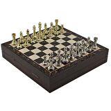 GiftHome Büyük Boy Metal Klasik Satranç Tk. Parlak ve Ceviz Desenli Sandıklı MDF Tahtası(36X36 cm.) 