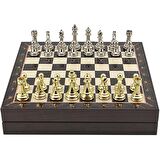 GiftHome Büyük Boy Metal Klasik Satranç Tk. Parlak ve Ceviz Desenli Sandıklı MDF Tahtası(36X36 cm.) 