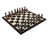GiftHome Battal Boy Metal İNGİLİZ Satranç Takımı Antik ve Katlanır Ceviz Desenli MDF Satranç Tahtası (43X43 cm.)