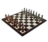 GiftHome Battal Boy Metal İNGİLİZ Satranç Takımı Antik ve Katlanır Ceviz Desenli MDF Satranç Tahtası (43X43 cm.)