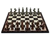 GiftHome Battal Boy Metal İNGİLİZ Satranç Takımı Antik ve Katlanır Ceviz Desenli MDF Satranç Tahtası (43X43 cm.)