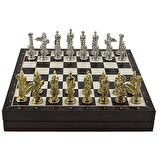 GiftHome Büyük Boy Metal PEGASUS Satranç Tk. Parlak ve Ceviz Desenli Sandıklı MDF Tahtası(36X36X6 cm.) 