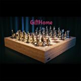 GiftHome Orta Boy Metal TRUVA-SPARTA Satranç Tk. Parlak ve Rustik Desenli Sandıklı MDF Tahtası(36X36X6 cm.) 