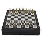 GiftHome Orta Boy Metal ROMA İMPARATORLUĞU Satranç Tk. Parlak ve Mermer Desenli Sandıklı MDF Tahtası(36X36X6 cm.) 