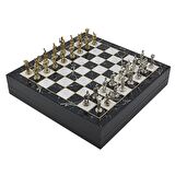 GiftHome Orta Boy Metal ROMA İMPARATORLUĞU Satranç Tk. Parlak ve Mermer Desenli Sandıklı MDF Tahtası(36X36X6 cm.) 