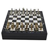 GiftHome Orta Boy Metal ROMA İMPARATORLUĞU Satranç Tk. Parlak ve Mermer Desenli Sandıklı MDF Tahtası(36X36X6 cm.) 
