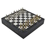GiftHome Orta Boy Metal ROMA İMPARATORLUĞU Satranç Tk. Parlak ve Mermer Desenli Sandıklı MDF Tahtası(36X36X6 cm.) 