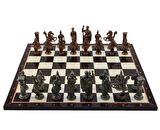 GiftHome Battal Boy Metal ROMA Satranç Takımı Antik ve Katlanır Ceviz Desenli MDF Satranç Tahtası (43X43 cm.)