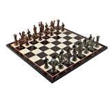 GiftHome Battal Boy Metal ROMA Satranç Takımı Antik ve Katlanır Ceviz Desenli MDF Satranç Tahtası (43X43 cm.)
