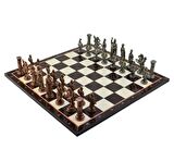 GiftHome Battal Boy Metal ROMA Satranç Takımı Antik ve Katlanır Ceviz Desenli MDF Satranç Tahtası (43X43 cm.)