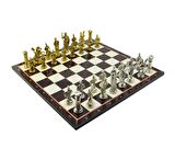GiftHome Battal Boy Metal ROMA Satranç Takımı Parlak ve Katlanır Ceviz Desenli MDF Satranç Tahtası (43X43 cm.)